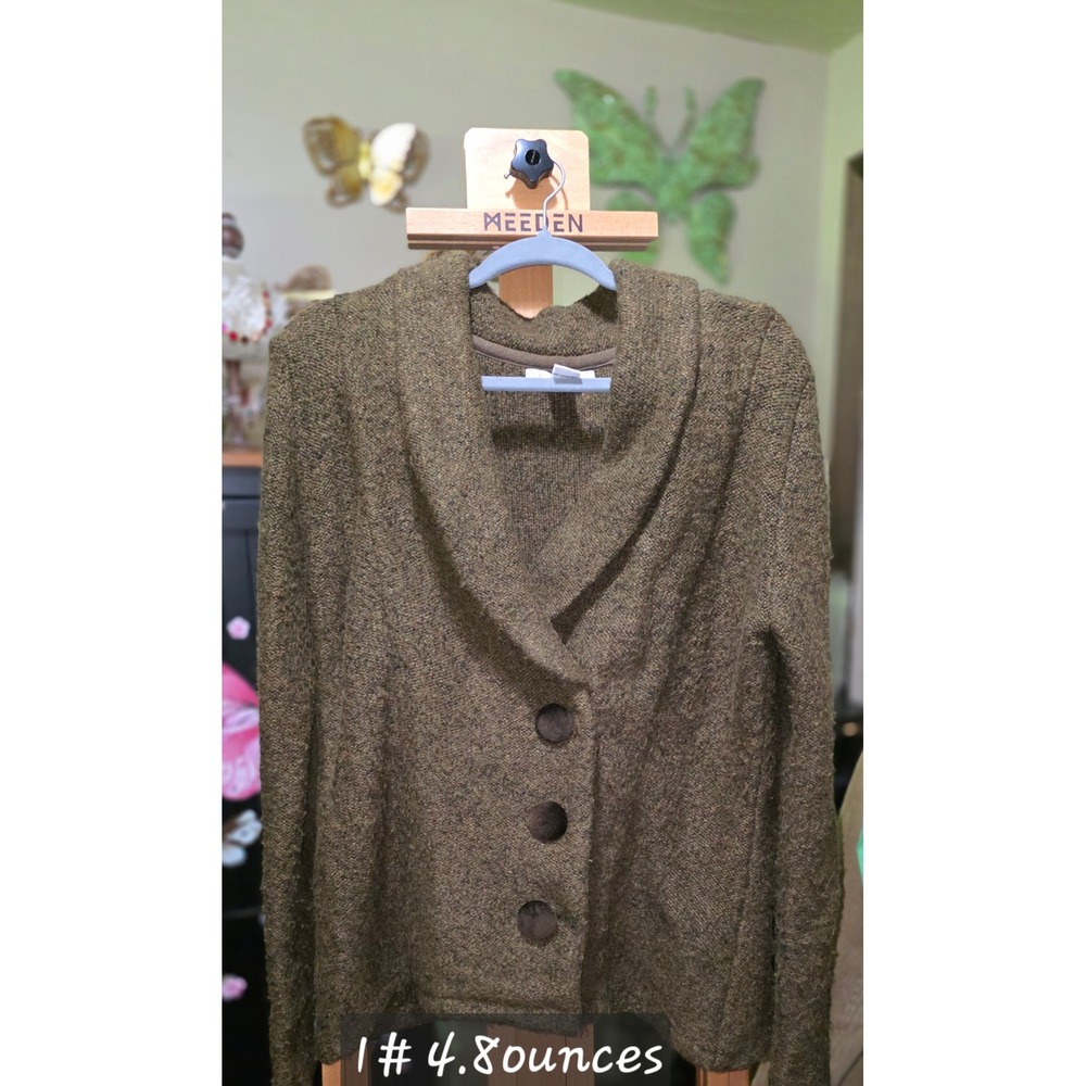 Cabi Womens XL Olive Green Knit Blazer Shawl Collar Velvet Button Jacket